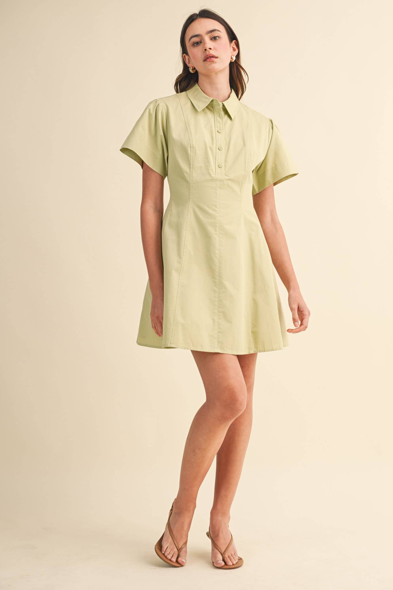 FIT AND FLARE SHORT SLEEVE MINI DRESS MDR4853: TEABERRY / L