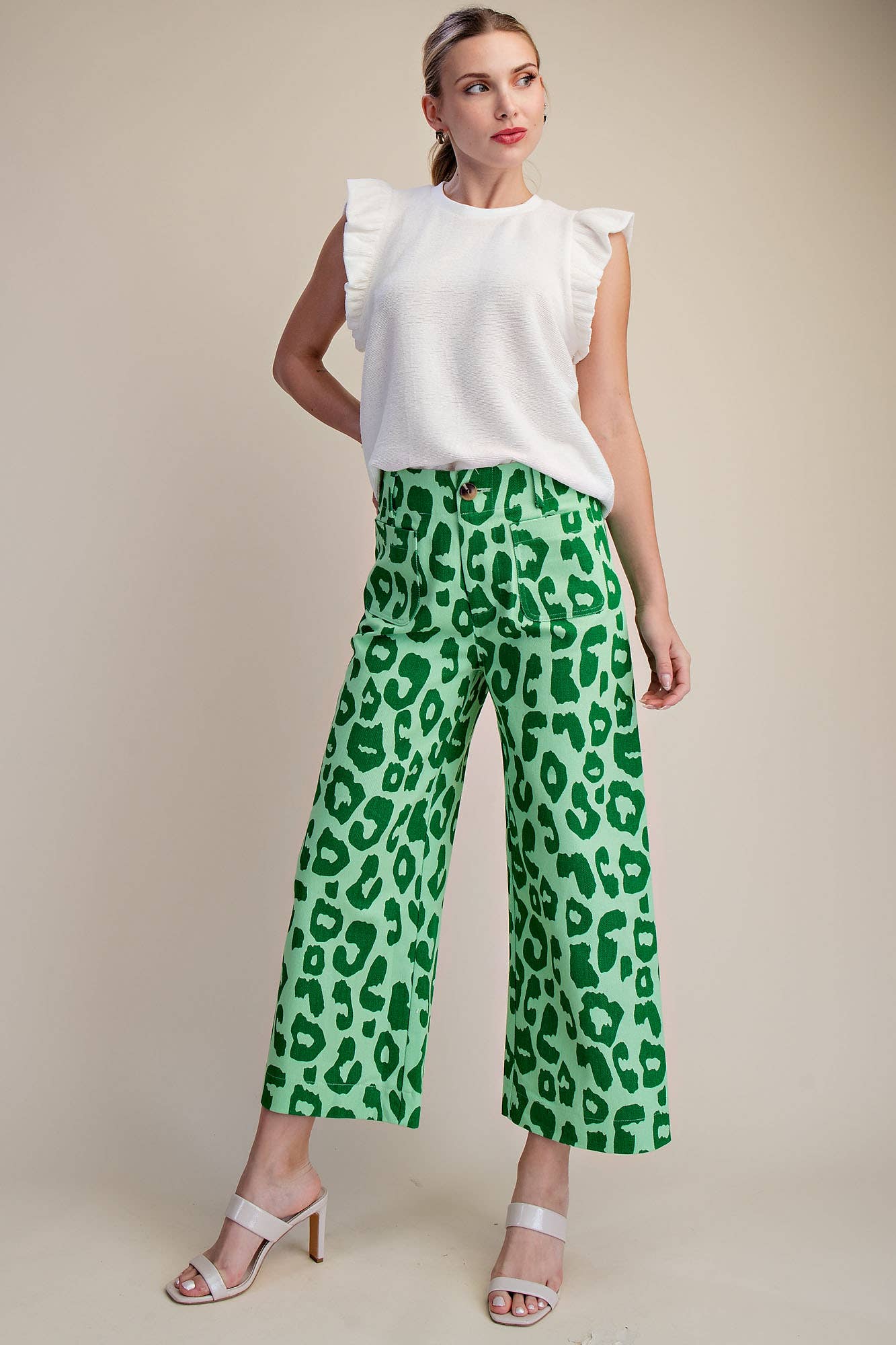 Colette Cropped Wide-Leg Neon Leopard Pants: Pink / S