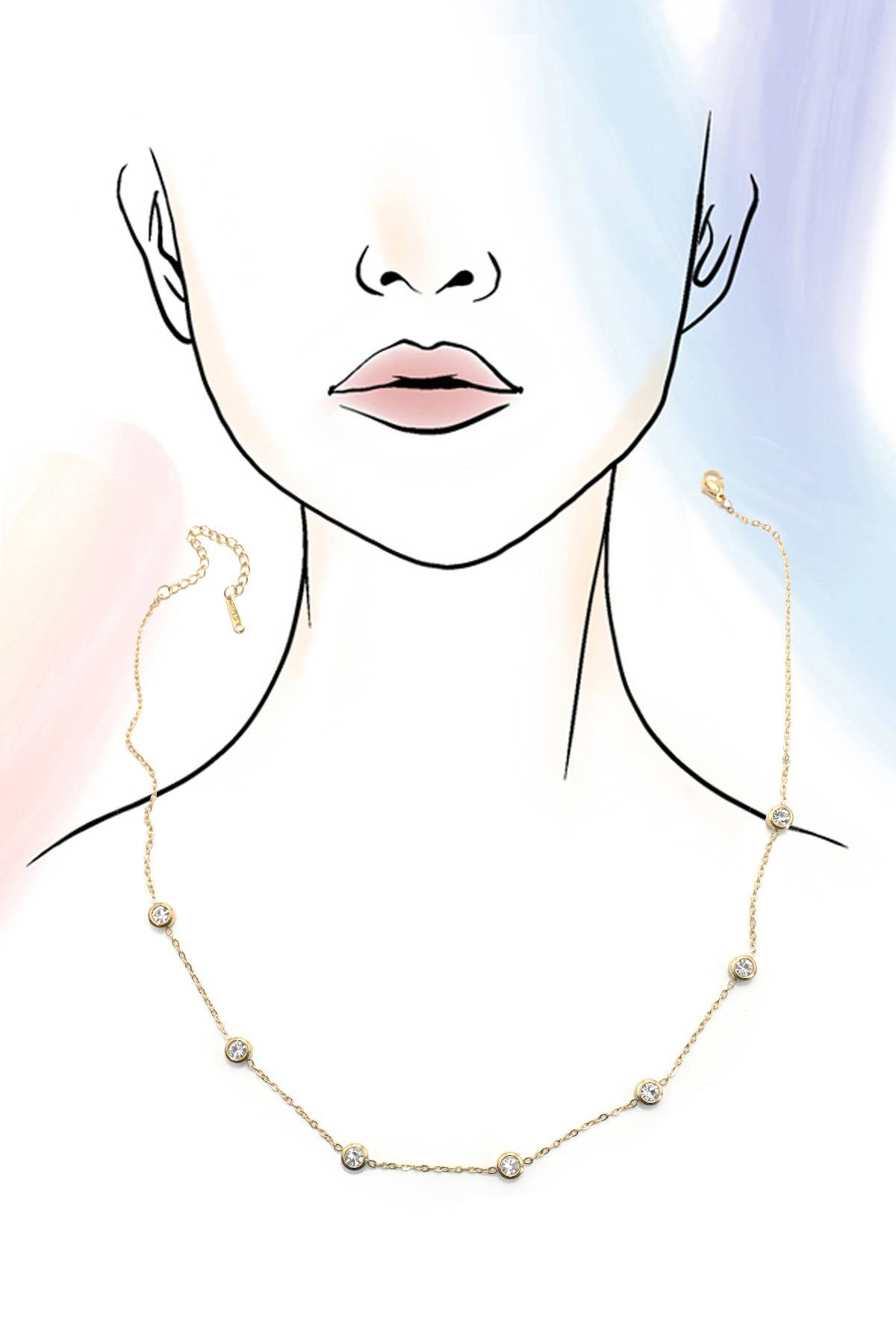 18K STAINLESS STEEL TARNISH FREE RHINESTONE NECK | 40NK9543: GOLD