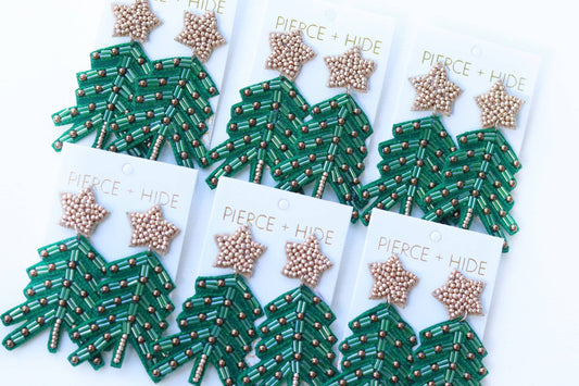 Custom Beaded Green Boho Christmas Tree Earrings| CHRISTMAS EARRINGS
