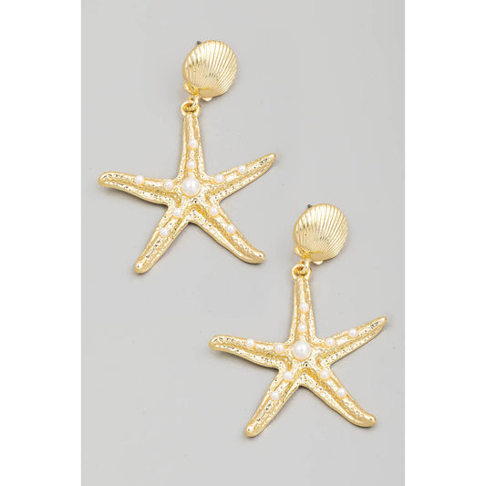 Pearl Studded Starfish Dangle Earrings: G2