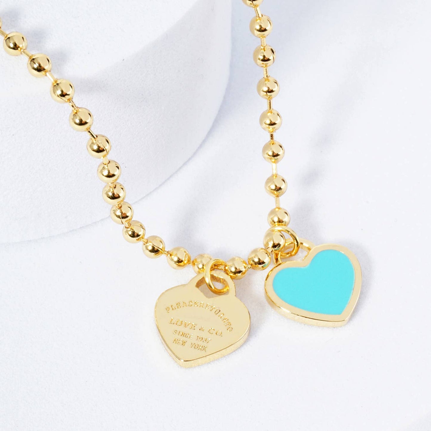 Gold plated Enamel Heart Pendant Necklace : Gold White