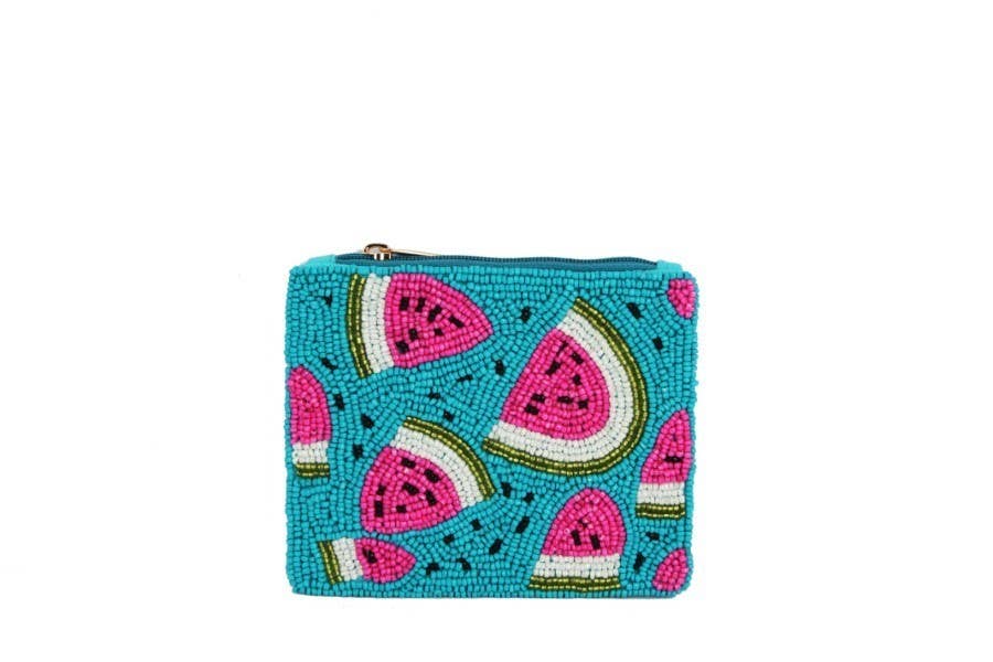 Ladies Fully Beaded BLUE WATERMELON  Coin Purse