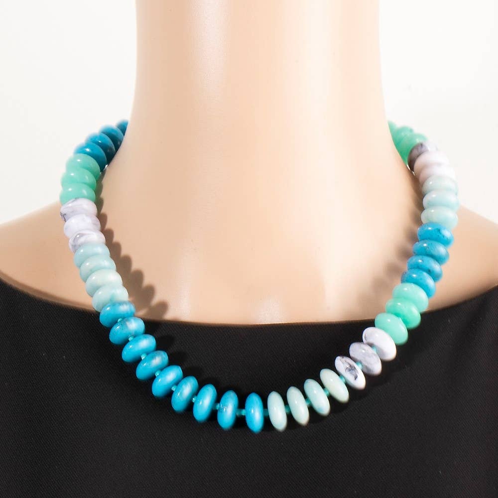 Marble Resin Disc Beaded Necklace: GDGRN