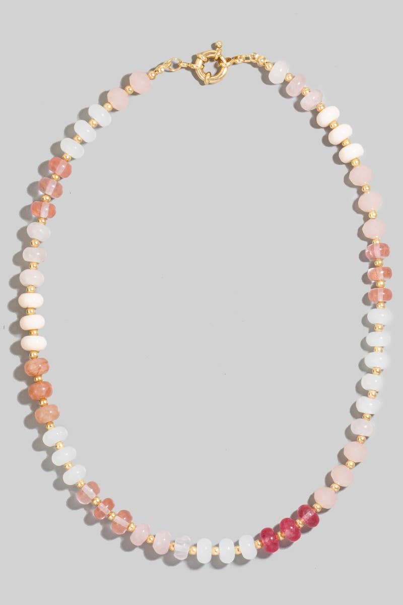 Round Stone Beaded Necklace: BPINK