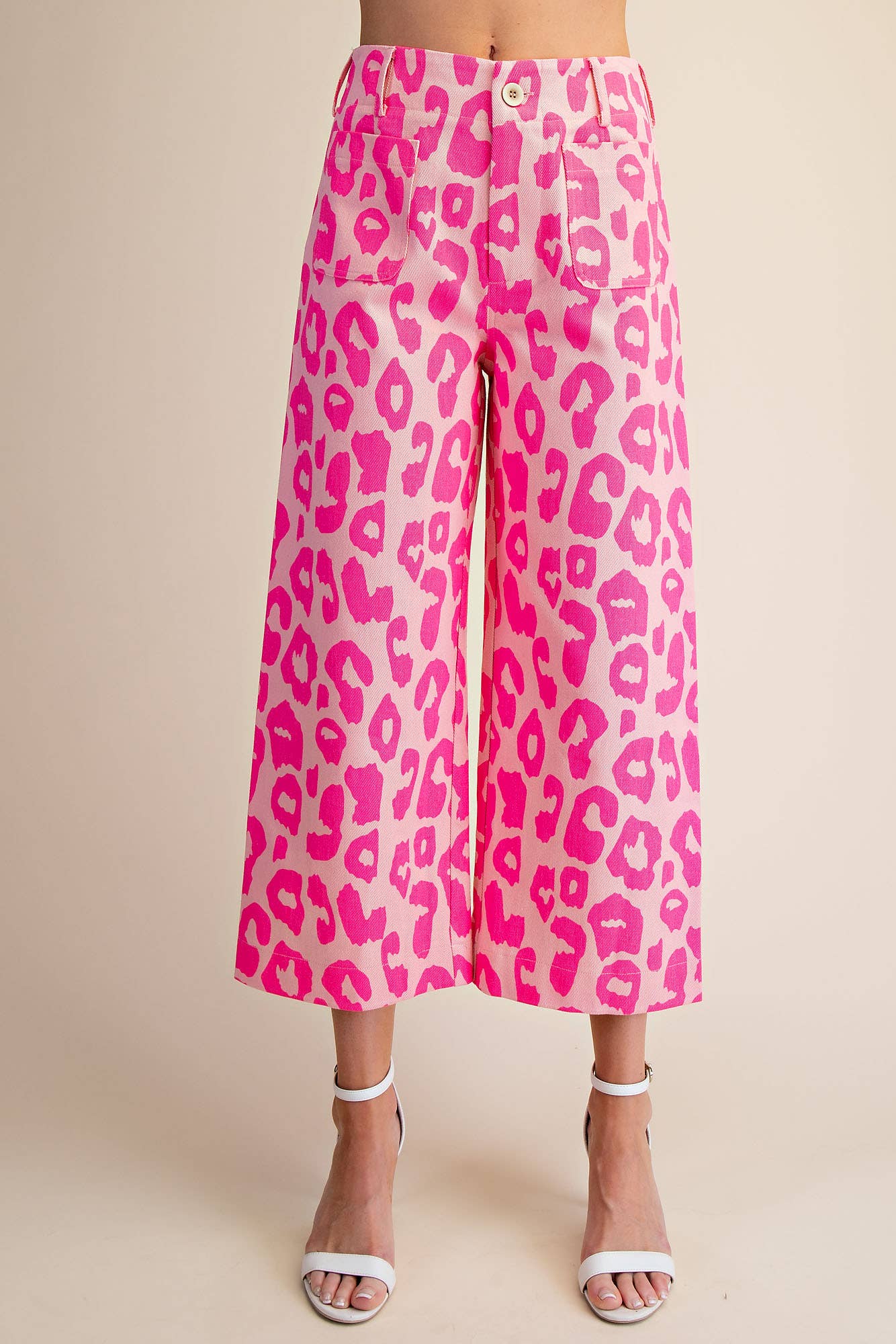 Colette Cropped Wide-Leg Neon Leopard Pants: Pink / L