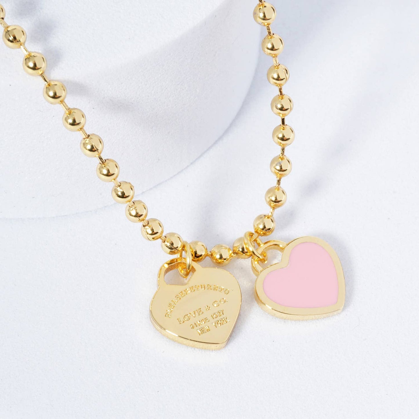 Gold plated Enamel Heart Pendant Necklace : Gold White