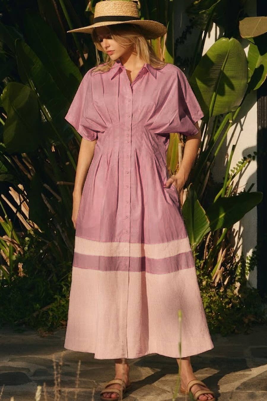 Short Sleeve Shirt Dress: Navy Combo / L