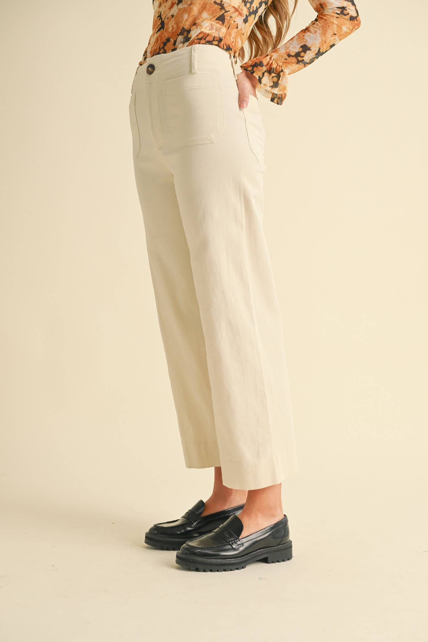 HIGH WAIST CROPPED WIDE LEG PANTS MP3303: Conflower Blue / L