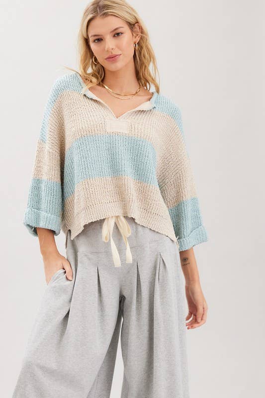Striped Design Patch Sweater: Bubblegum Oatmeal / S