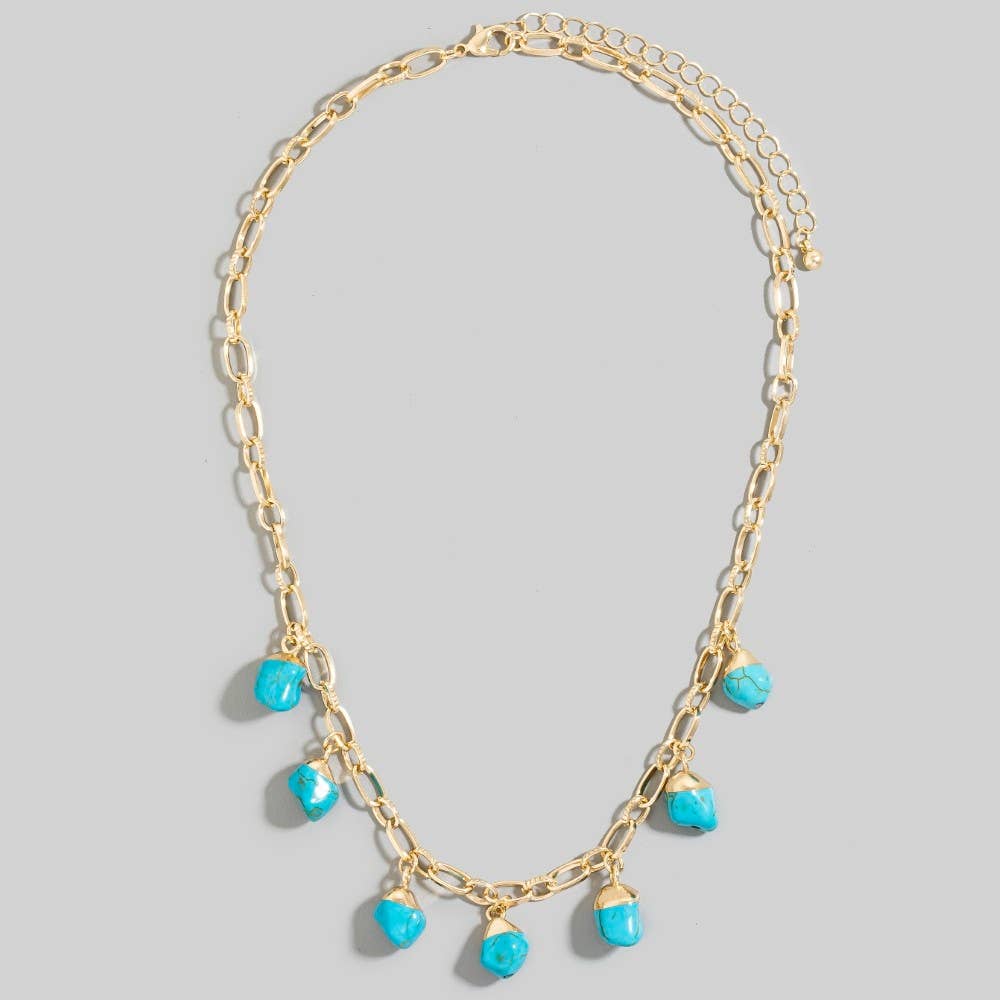 Turquoise Stone Charms Chain Necklace: TUR