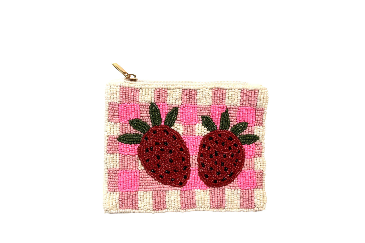 Pair of Strawberries Beaded Coin Purse 