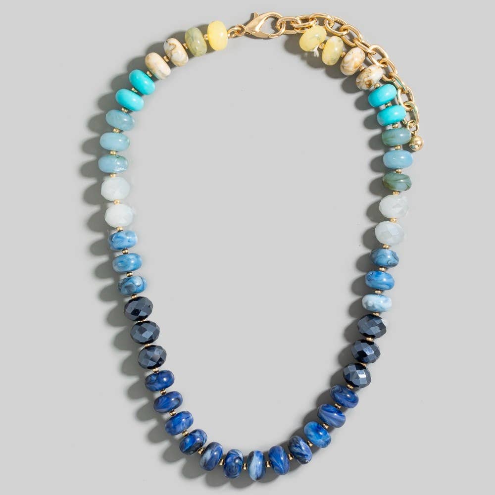 Mixed Faceted And Marble Resin Disc Beads Necklace: MUL