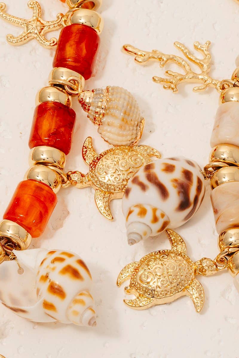 Sea Life And Pearl Charms Stone Beaded Necklace: GDIVY