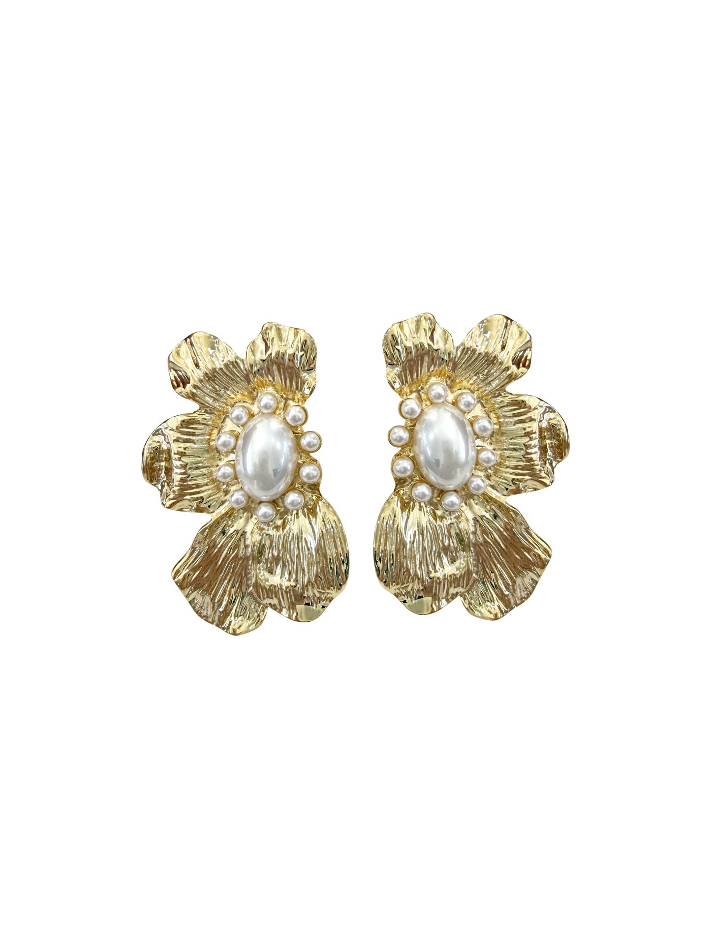 Scarlett Gold Pearl Flower Statement Earring
