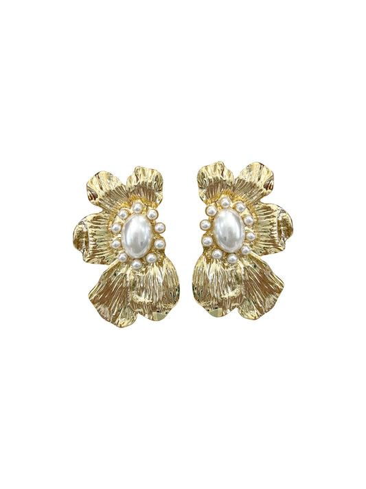 Scarlett Gold Pearl Flower Statement Earring