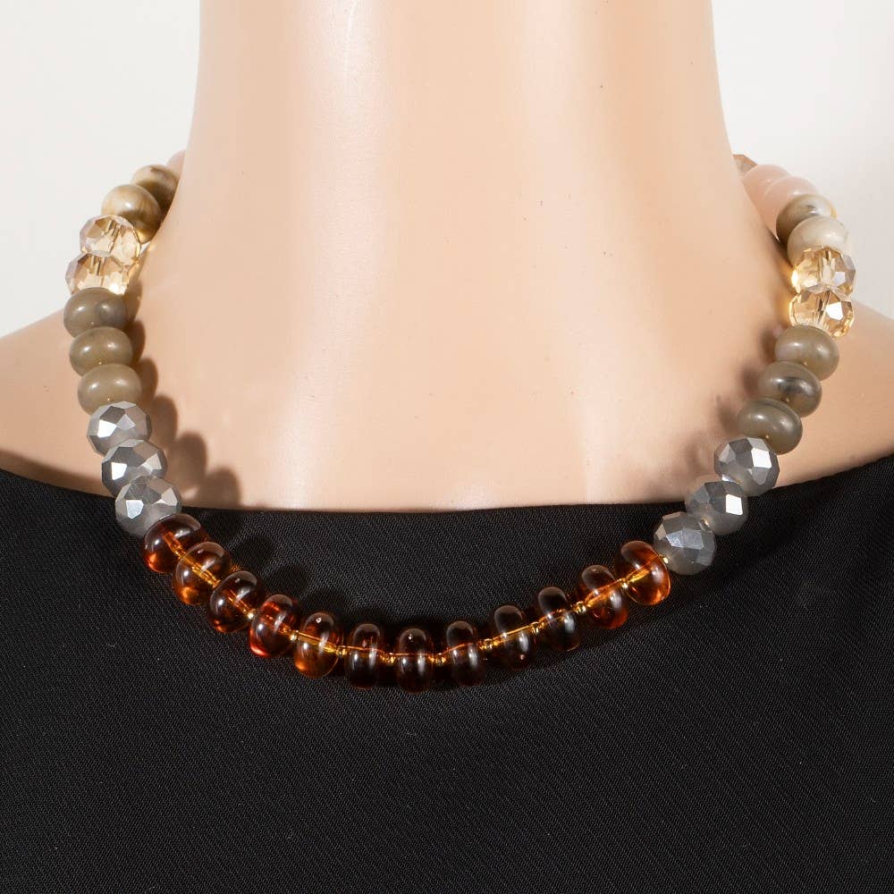 Mixed Faceted And Marble Resin Disc Beads Necklace: MUL