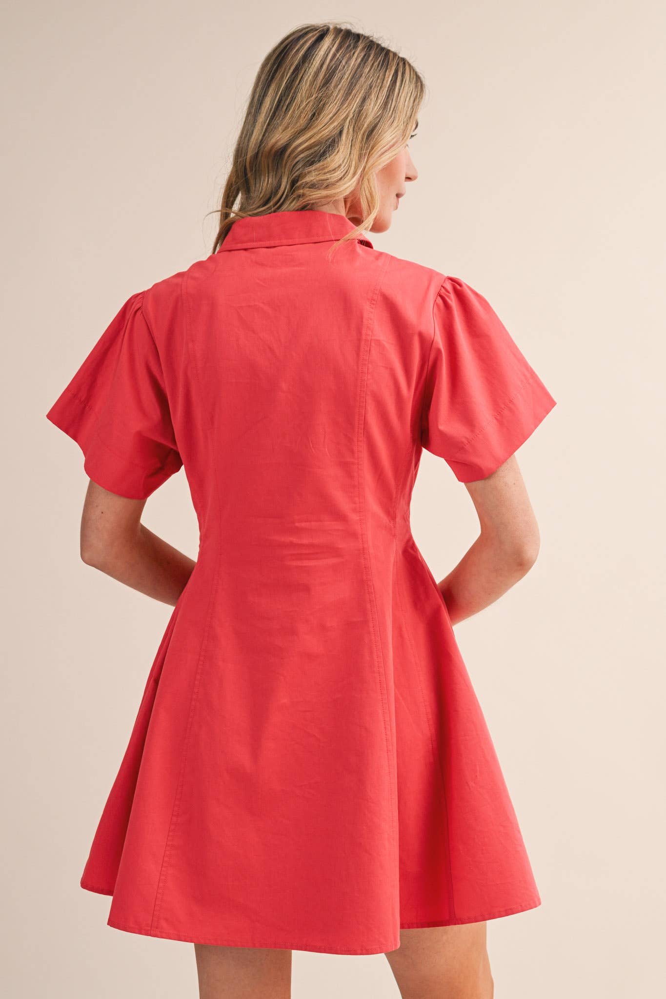 FIT AND FLARE SHORT SLEEVE MINI DRESS MDR4853: TEABERRY / S
