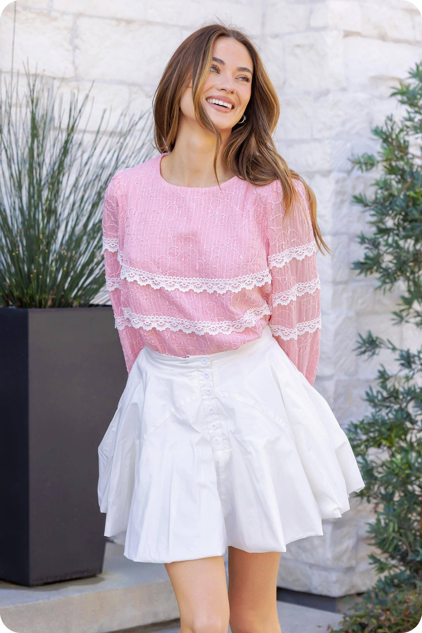 Contrast Lace Trim Detail Top: Muted Lime / M