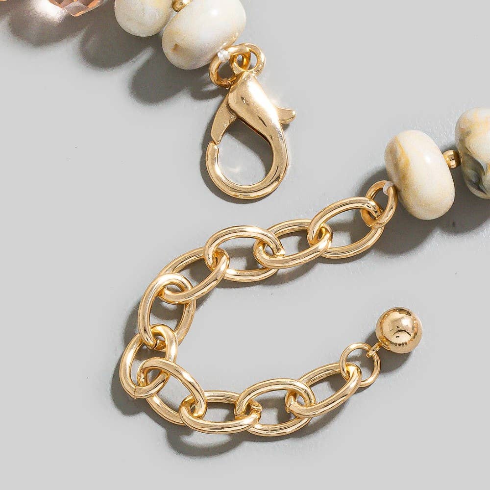 Mixed Faceted And Marble Resin Disc Beads Necklace: MUL