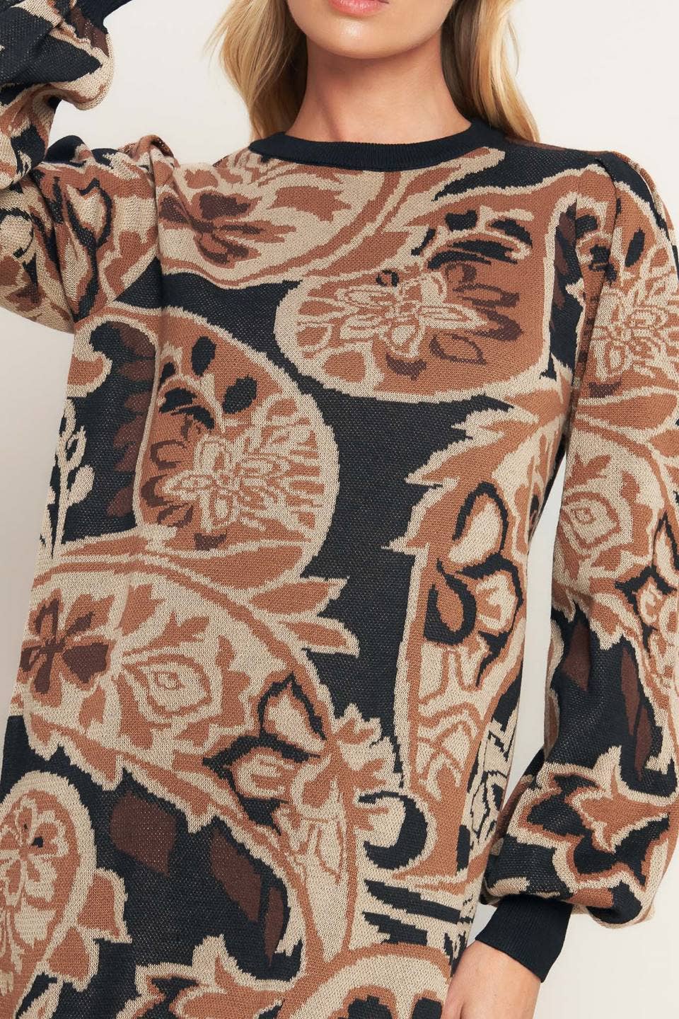 A sweater knit mini dress - ISW5421: BROWN BLACK / Contemporary / S