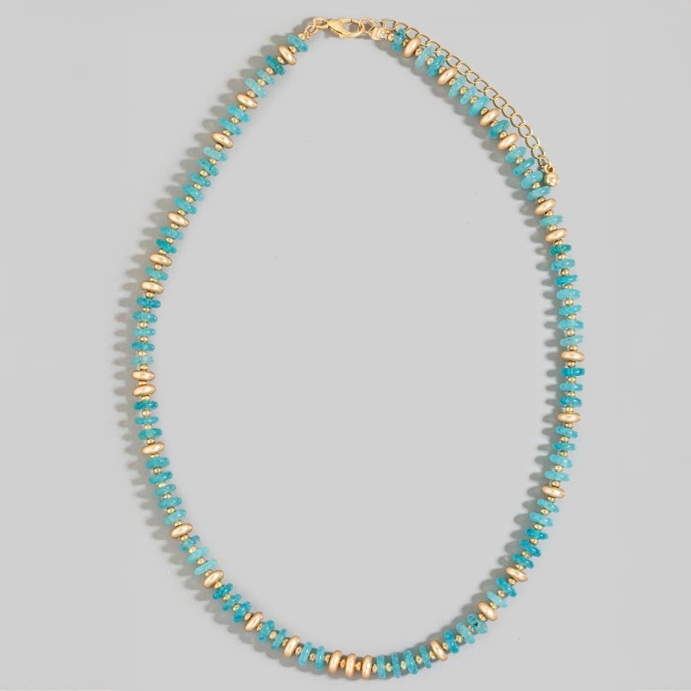 Semi Precious Stone Disc Beaded Necklace: TQ