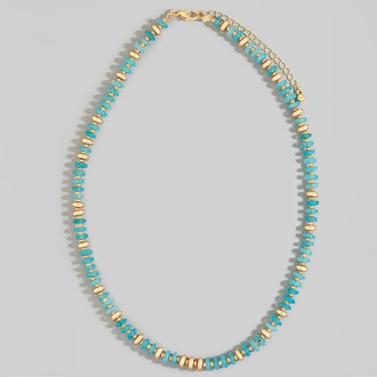 Semi Precious Stone Disc Beaded Necklace: TQ