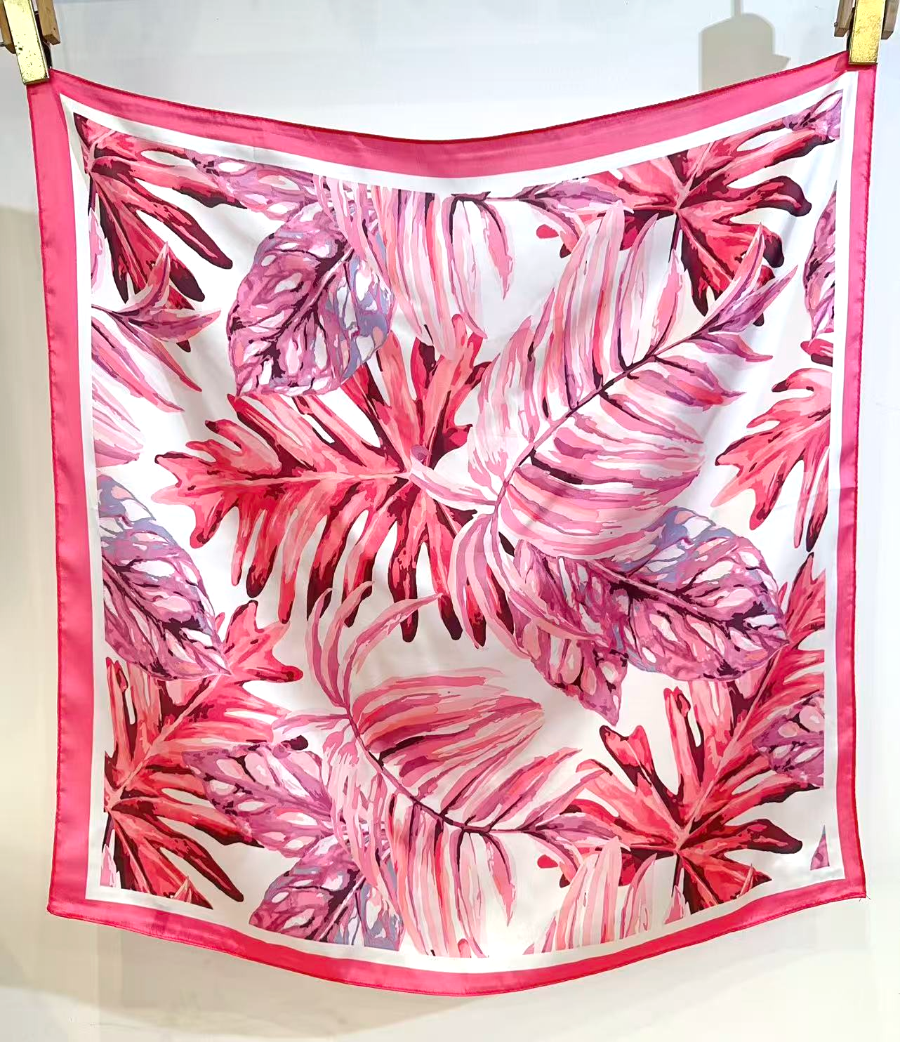 S26053 Palm Leaf-Print Satin-Like Polyester Square Scarf: 01 Green