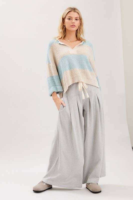 Striped Design Patch Sweater: Bubblegum Oatmeal / S
