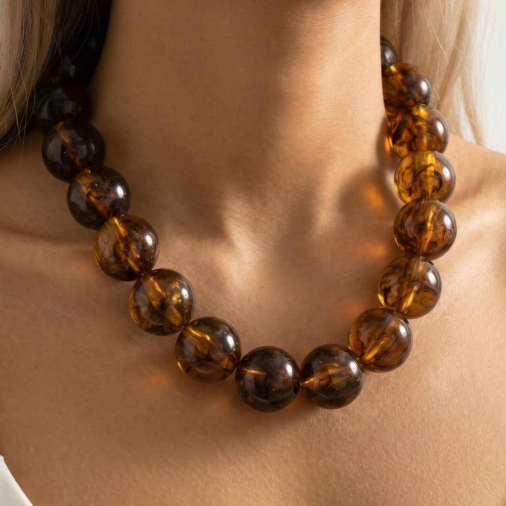 Large Tortoise Shell Ball Beaded Necklace: STOG