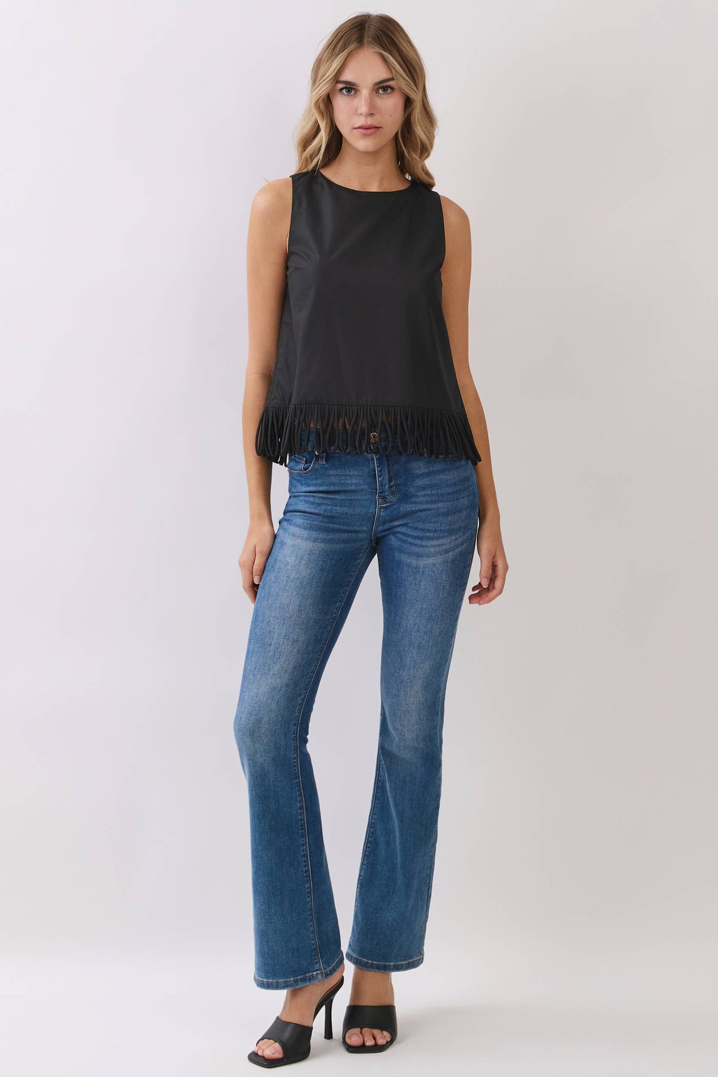 CT10040-Fringe Hem Sleeveless Top: Fuchsia / L