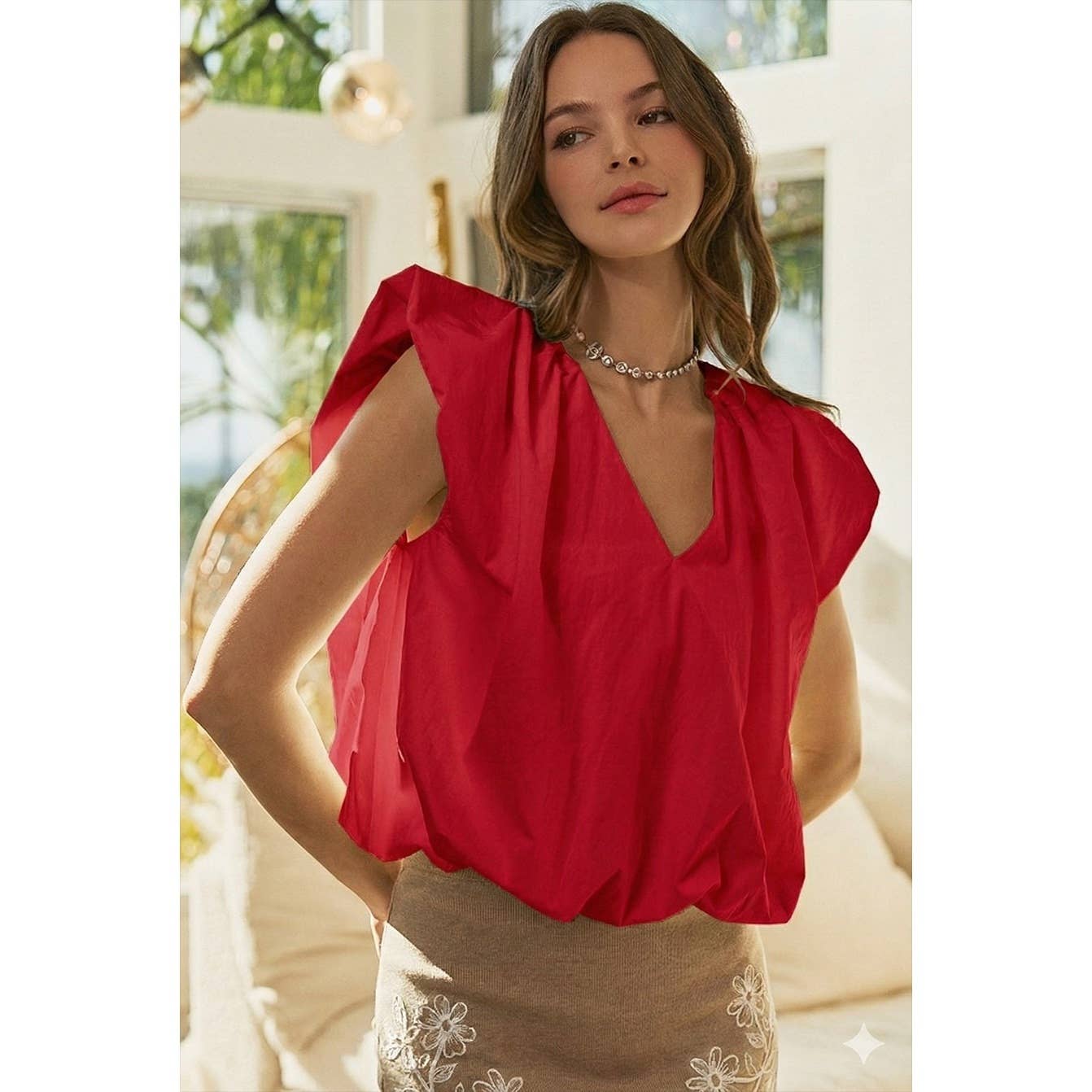 Quiet Elegance Sleeveless V Neck Blouse Top: SMOKY BLACK / S-M-L-XL(2-2-2-2)