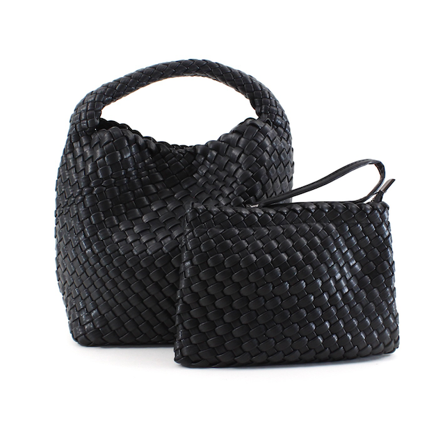 P24015 Medium Woven Hobo Crossbody Bag w/Cosmetic Pouch: 03 Khaki
