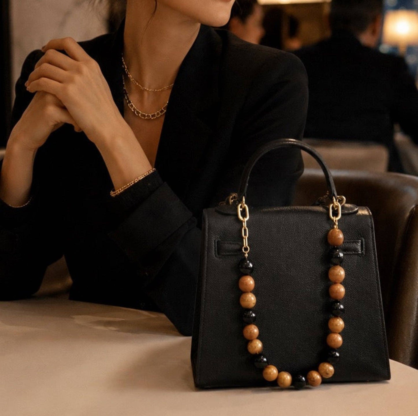 Beaded Color Gumball Statement Necklace: Tortoise Brown
