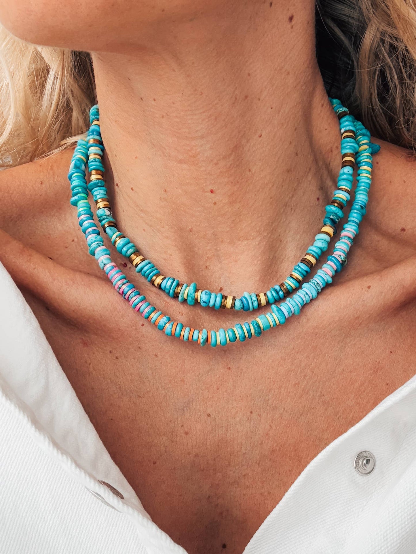 Turquoise rodelle beaded necklaces with colorful details  : Yellow