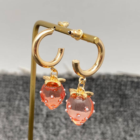 Strawberry Dangle Earrings: Red