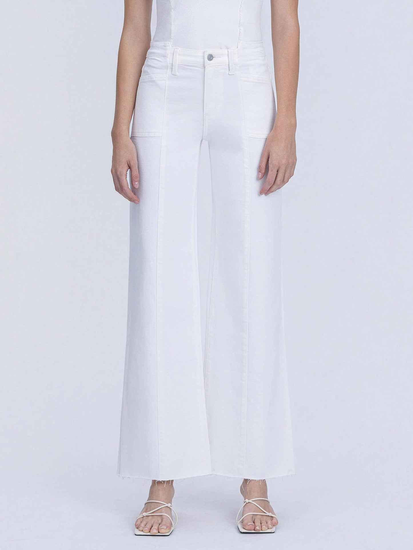 HIGH RISE STACKED WAISTBAND OPTIC WHITE WIDE JEANS T7252WH: OPTIC WHITE / 27