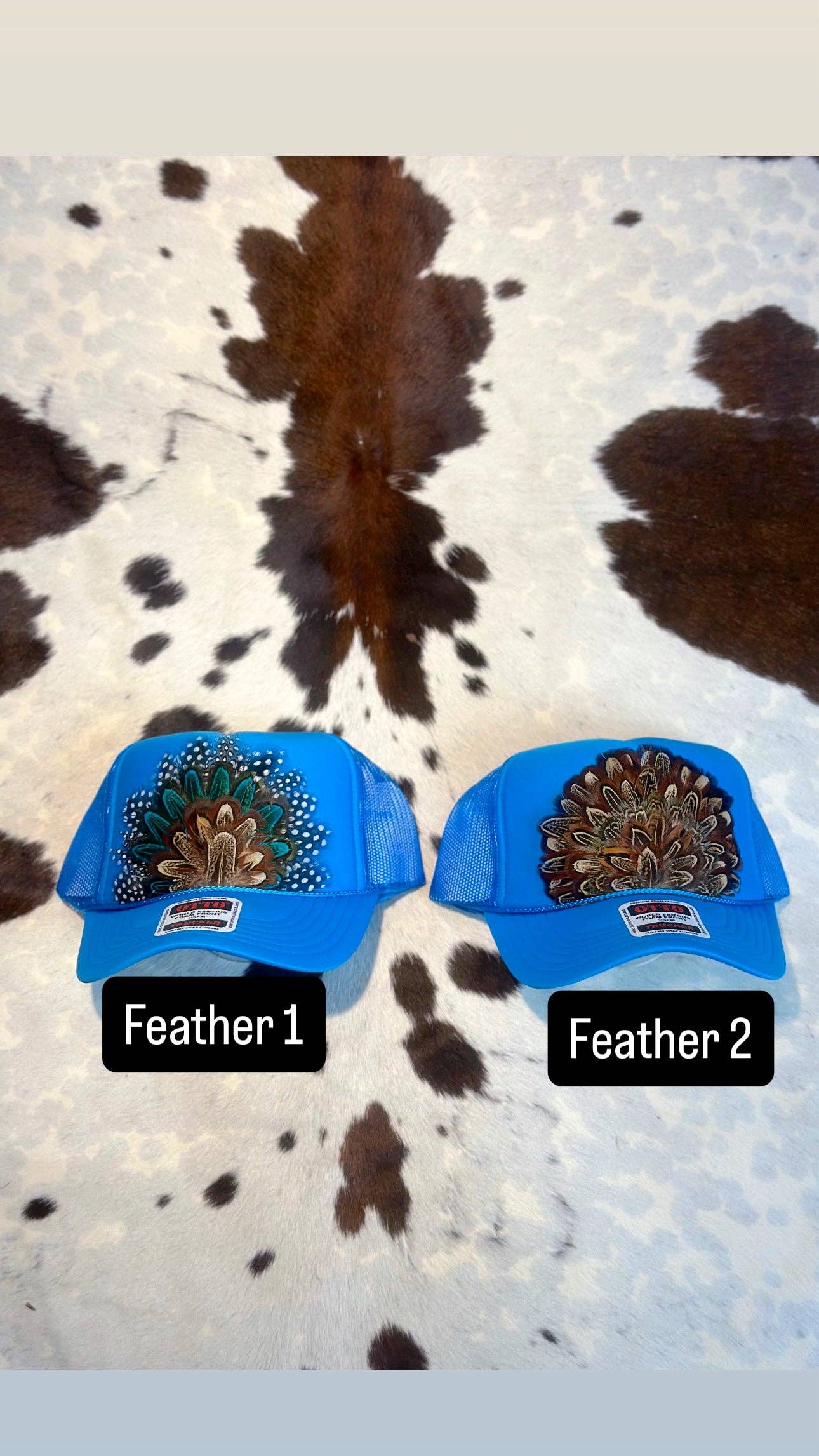 FEATHER TRUCKER HAT BRIGHT BLUE: No Faux Turquoise / Feather 7