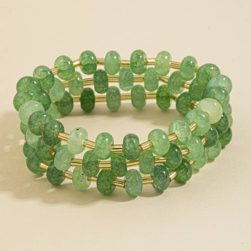 Marbled Stone Stretch Beaded Bracelet: GDGRN