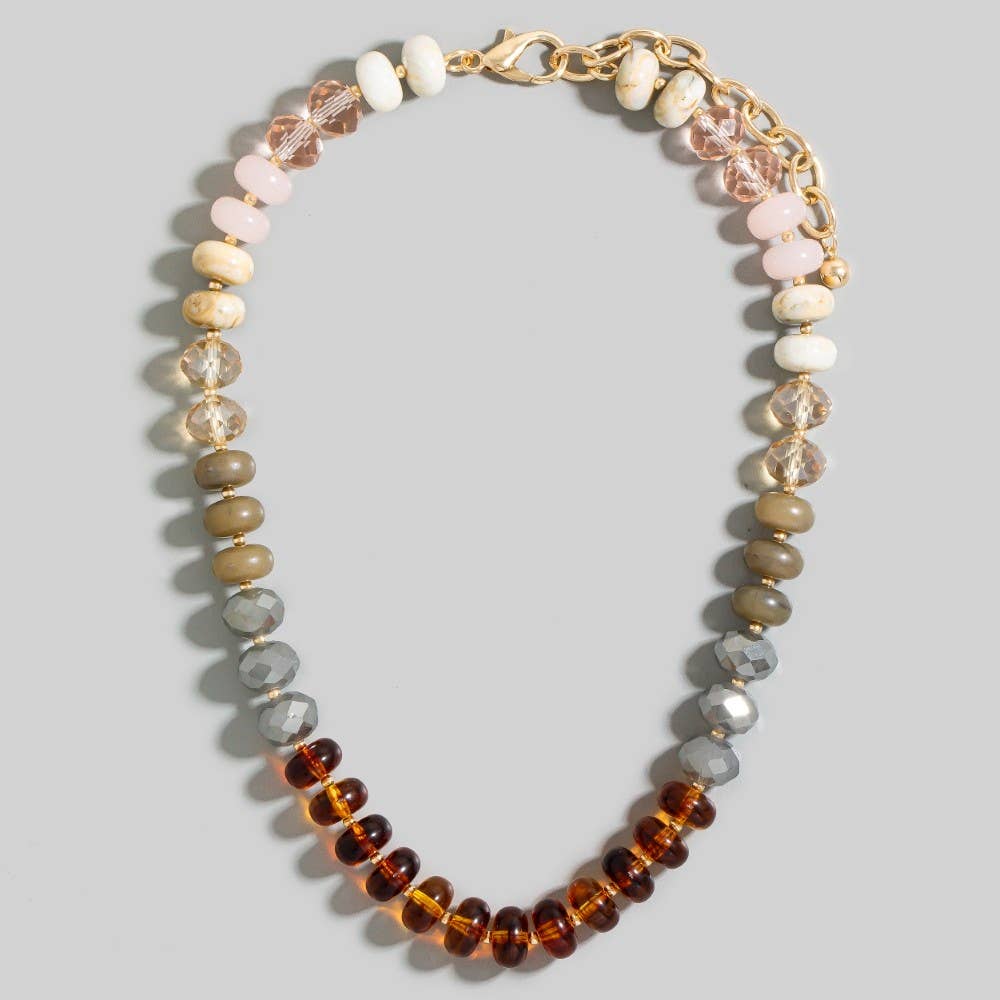 Mixed Faceted And Marble Resin Disc Beads Necklace: MUL