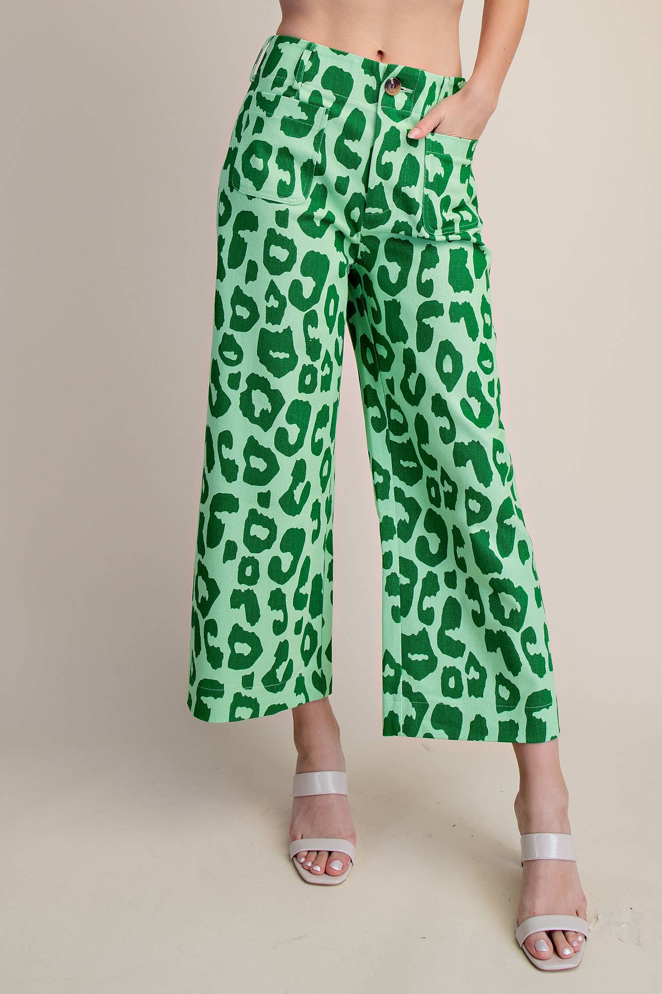 Colette Cropped Wide-Leg Neon Leopard Pants: Pink / L