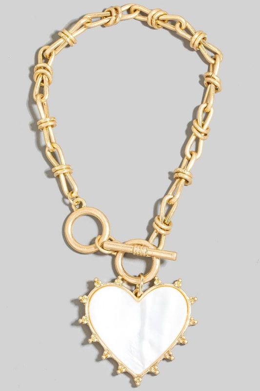 Mother Of Pearl Heart Charm Toggle Chain Bracelet: WGCRM