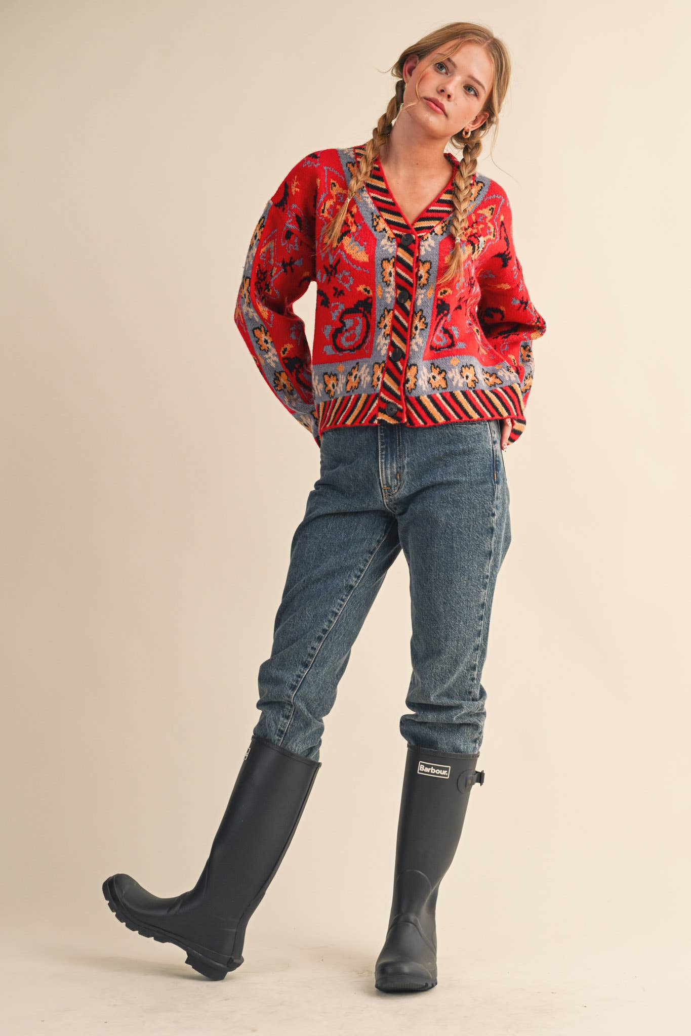 PAISLEY KNIT SWEATER CARDIGAN MSW11102: Ivory Coral Multi / L