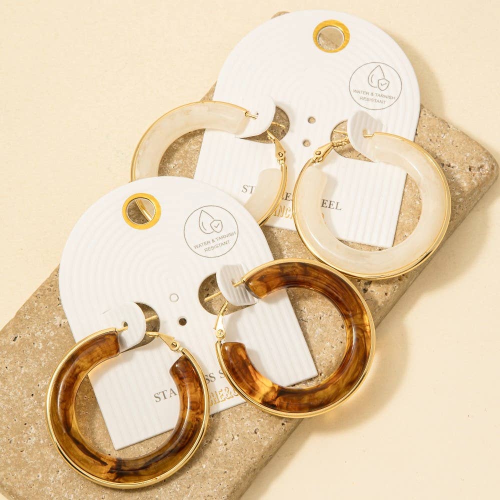 Stainless Steel Edge Acrylic Latch Hoop Earrings: SGBR