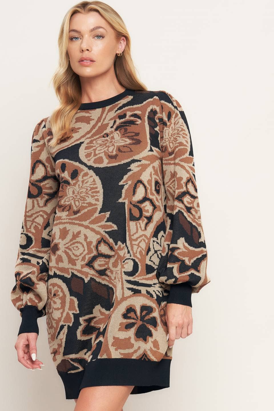 A sweater knit mini dress - ISW5421: BROWN BLACK / Contemporary / S