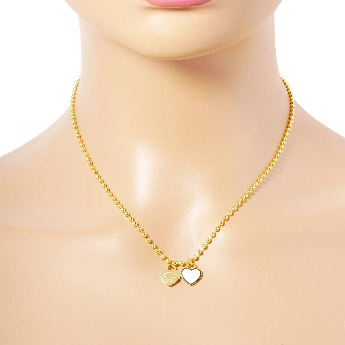 Gold plated Enamel Heart Pendant Necklace : Gold White