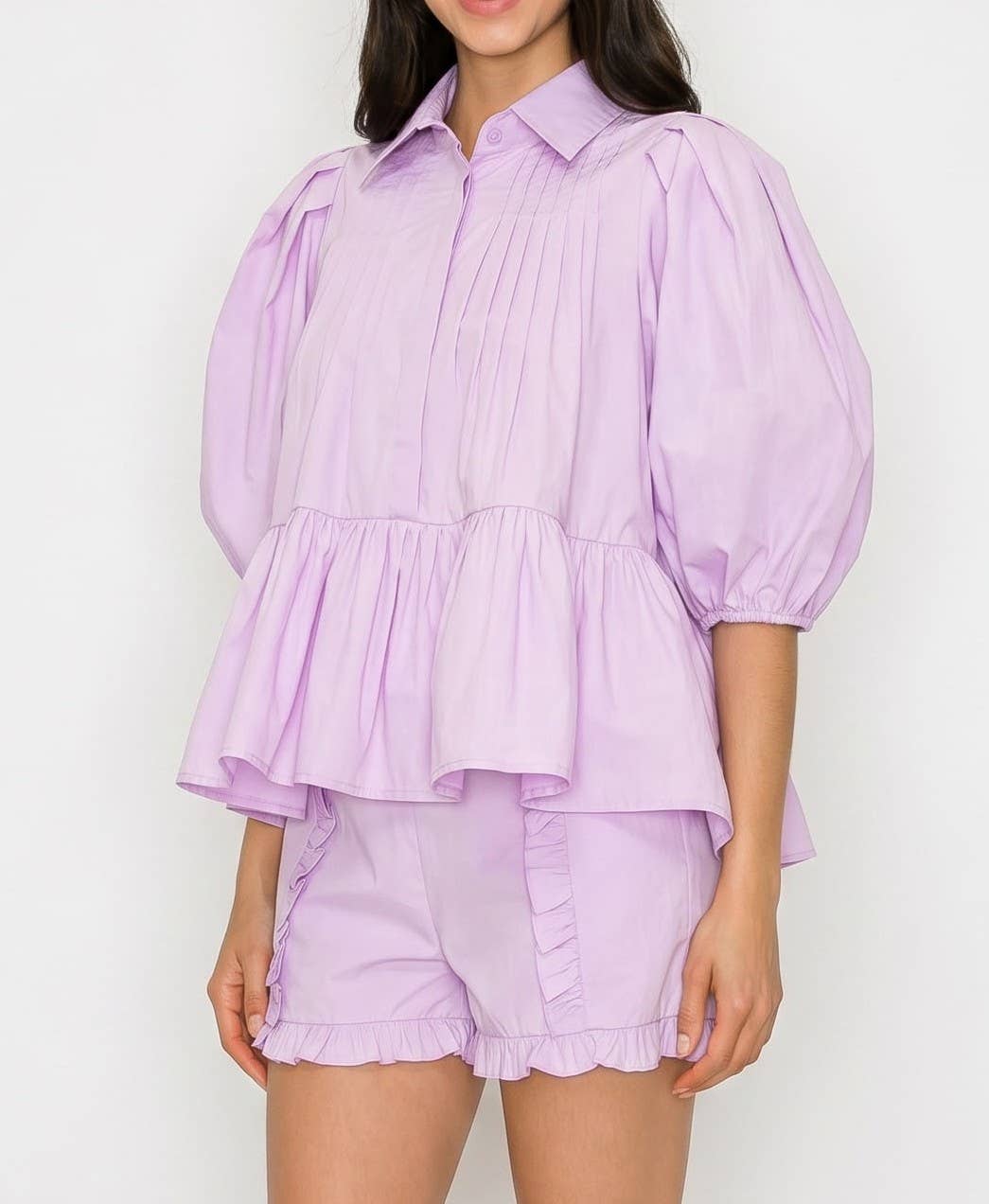 Lavender Breeze Blouse and Shorts Set: Lavender Breeze / S