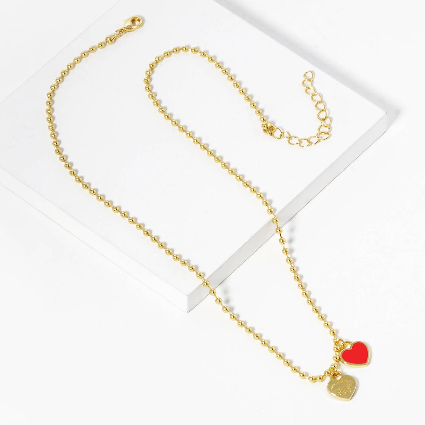 Gold plated Enamel Heart Pendant Necklace : Gold White