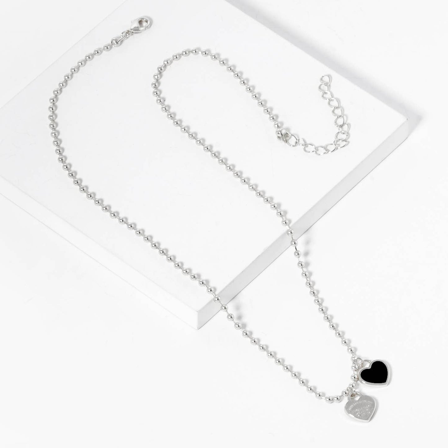 Gold plated Enamel Heart Pendant Necklace : Gold White