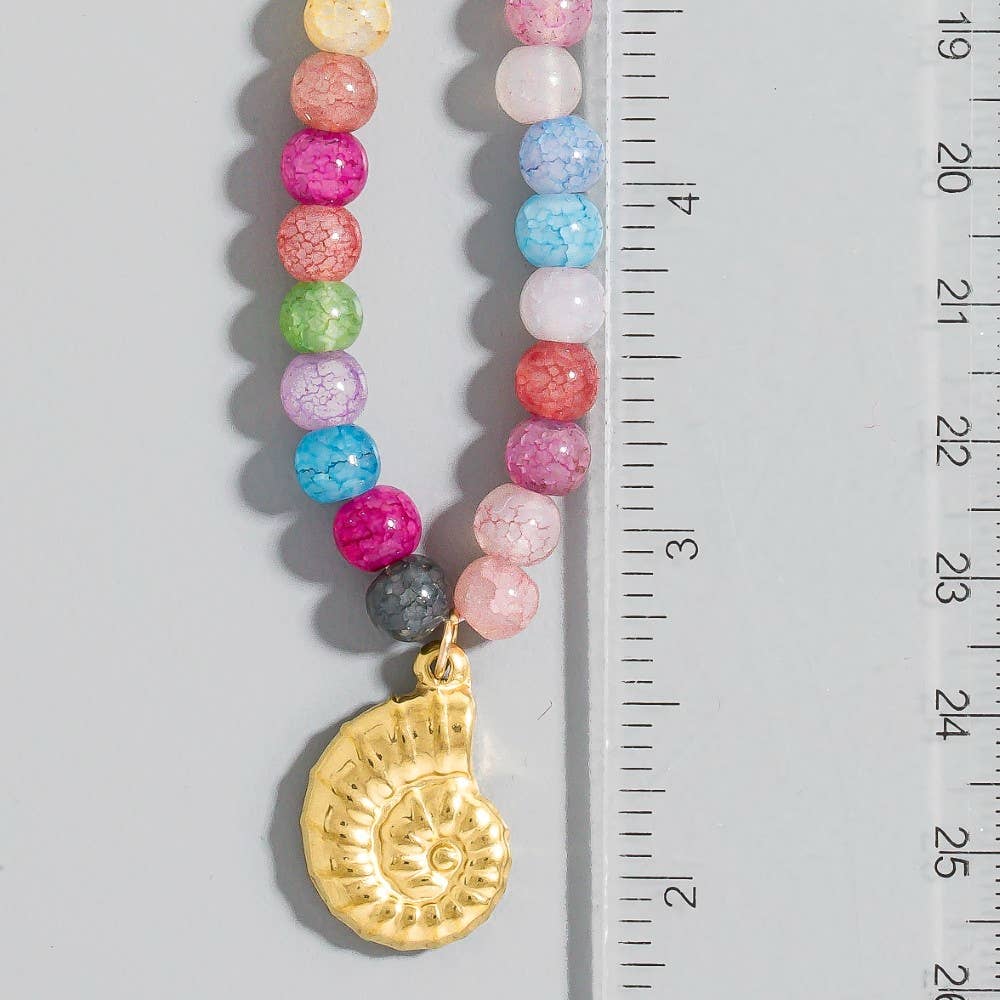 Spiral Shell Pendant Beaded Necklace: MU